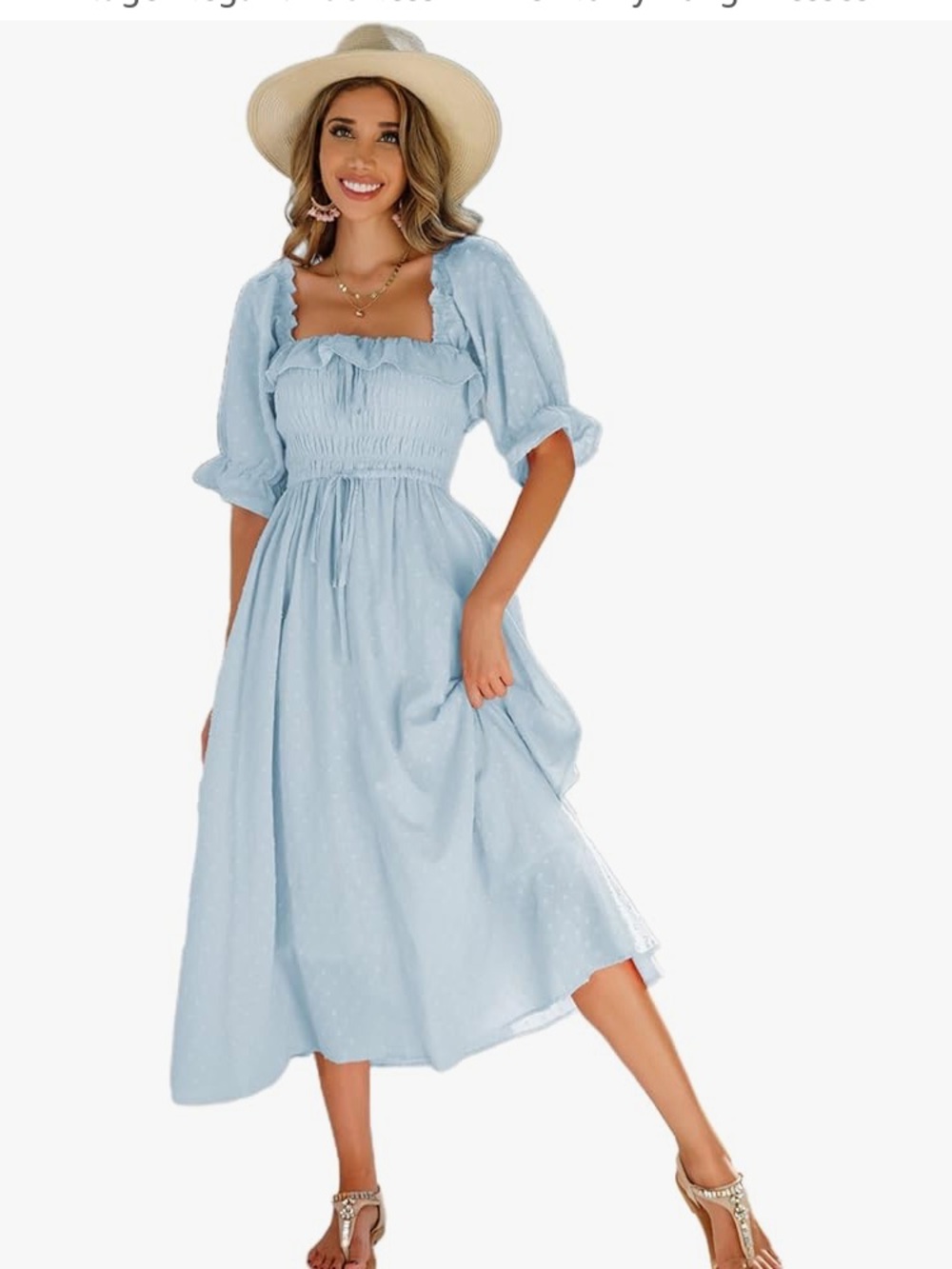 R. Vivimos Maxi Dress Blue Ruffled Flowy Puff Sleeves Tired Cottage Peasant XL